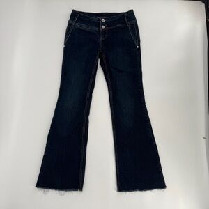 GLO Jeans Blue Flare Wide Leg Frayed Hem Denim Jeans Size 3 Women’s
